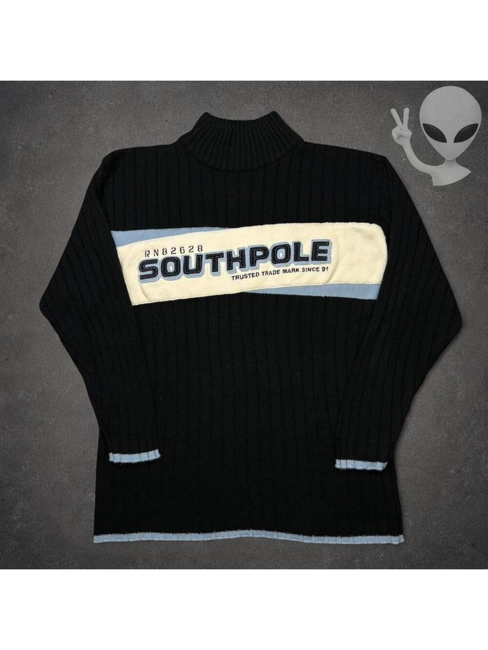 Vintage Y2K Southpole Ribbed Knit Spell Out Mock Neck Turtle Sweater Mens XL